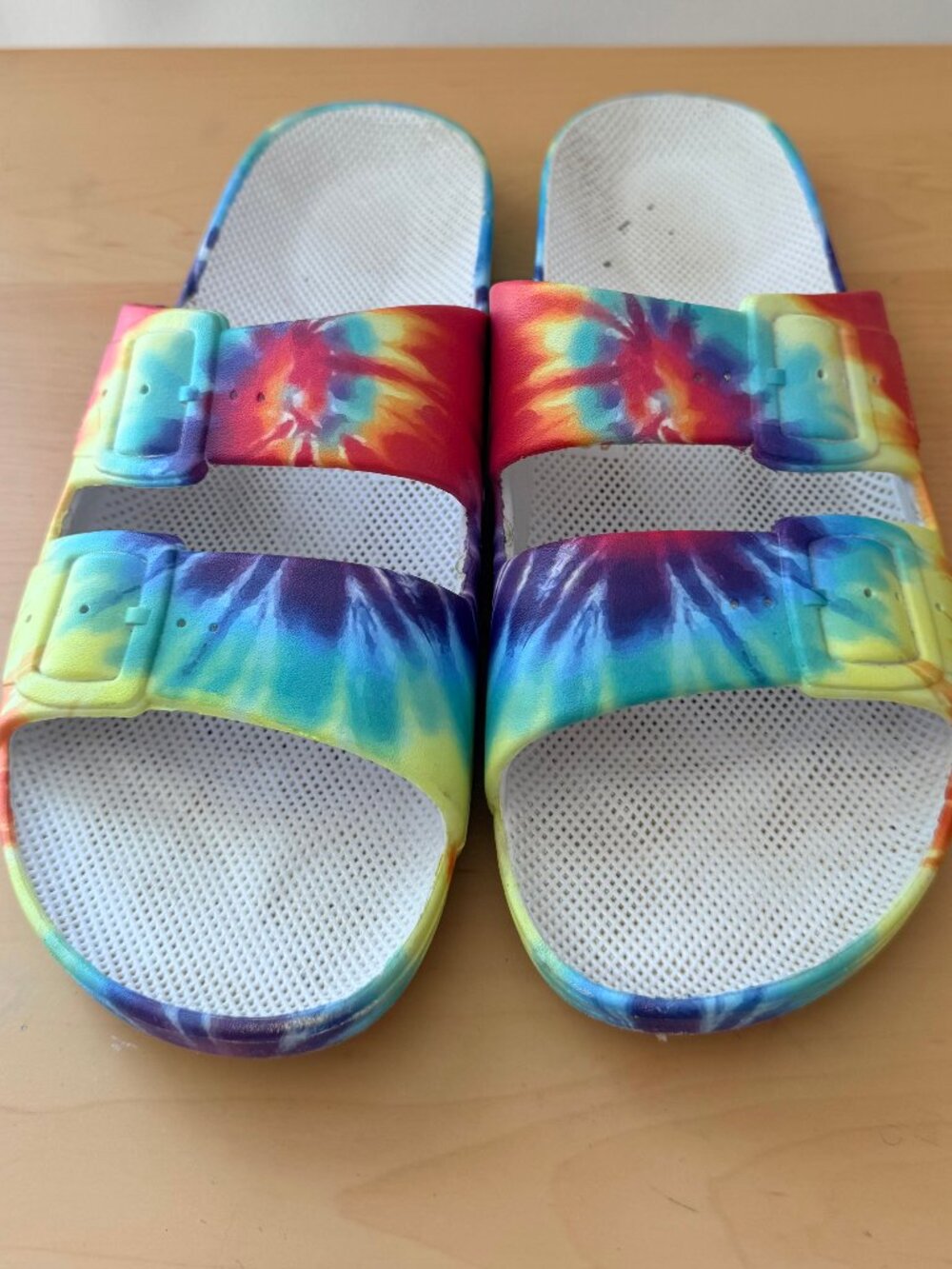 Rainbow Tie-Dye Double Strap Slide Sandals Size 42/43